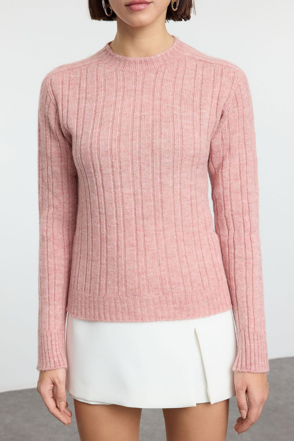 Somon Yumusak Dokulu Dik Yaka Regular Triko Kazak TEDAW25KZ00041 - Trendyolmilla фото 3