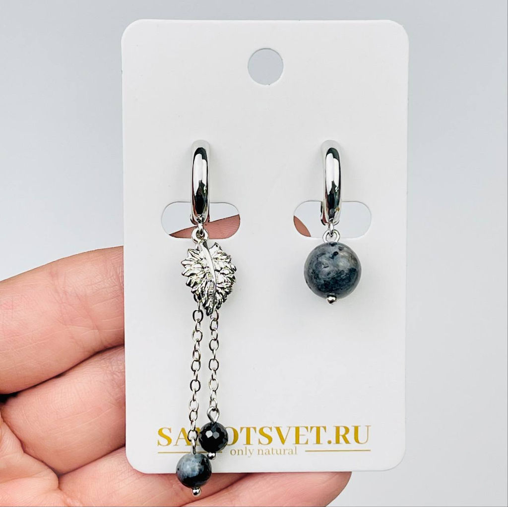 Серьги из Лабрадора Лаврикит и Шпинели