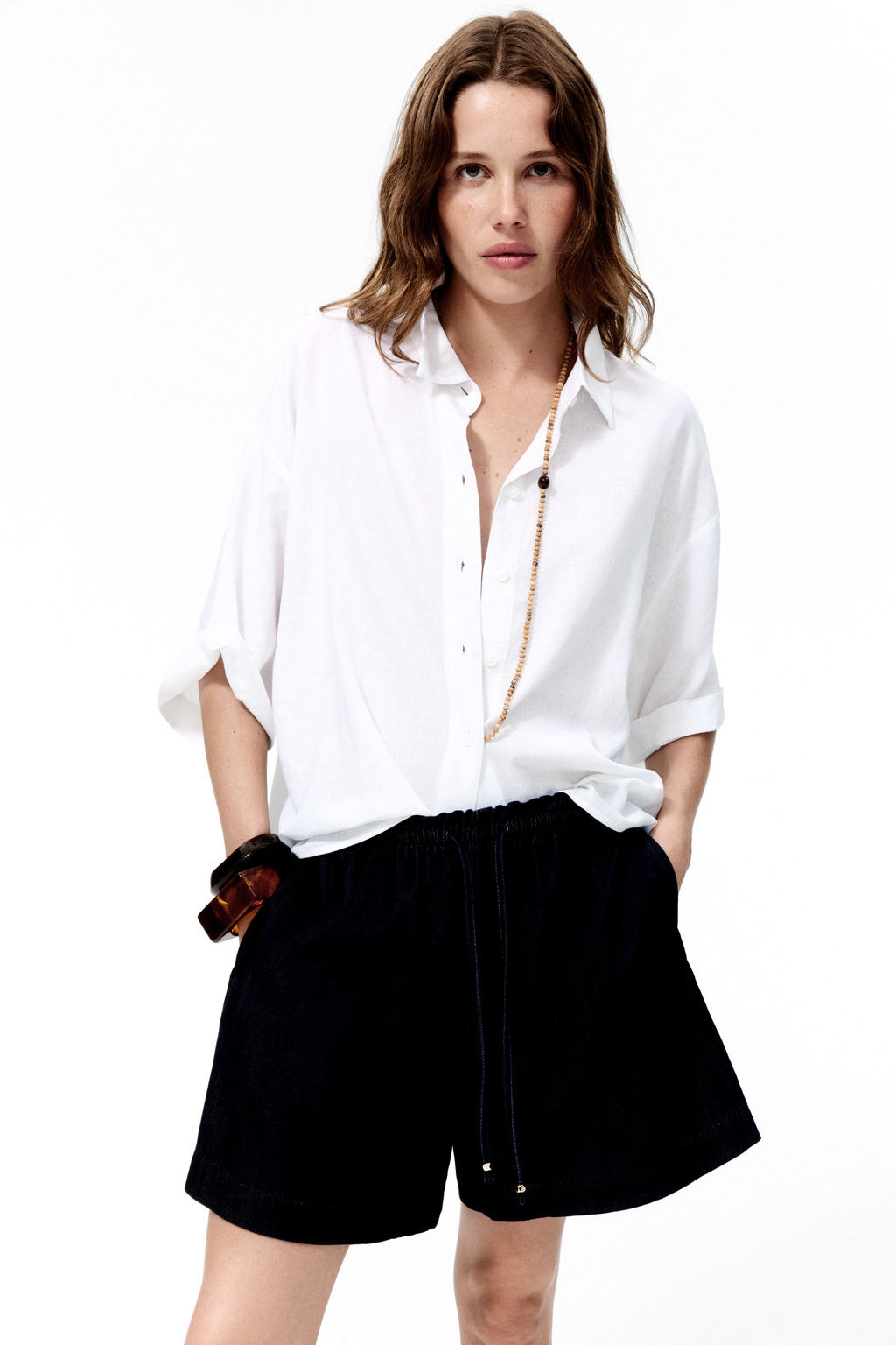 Camisa oversize en mezcla de lino - H&m фото 6