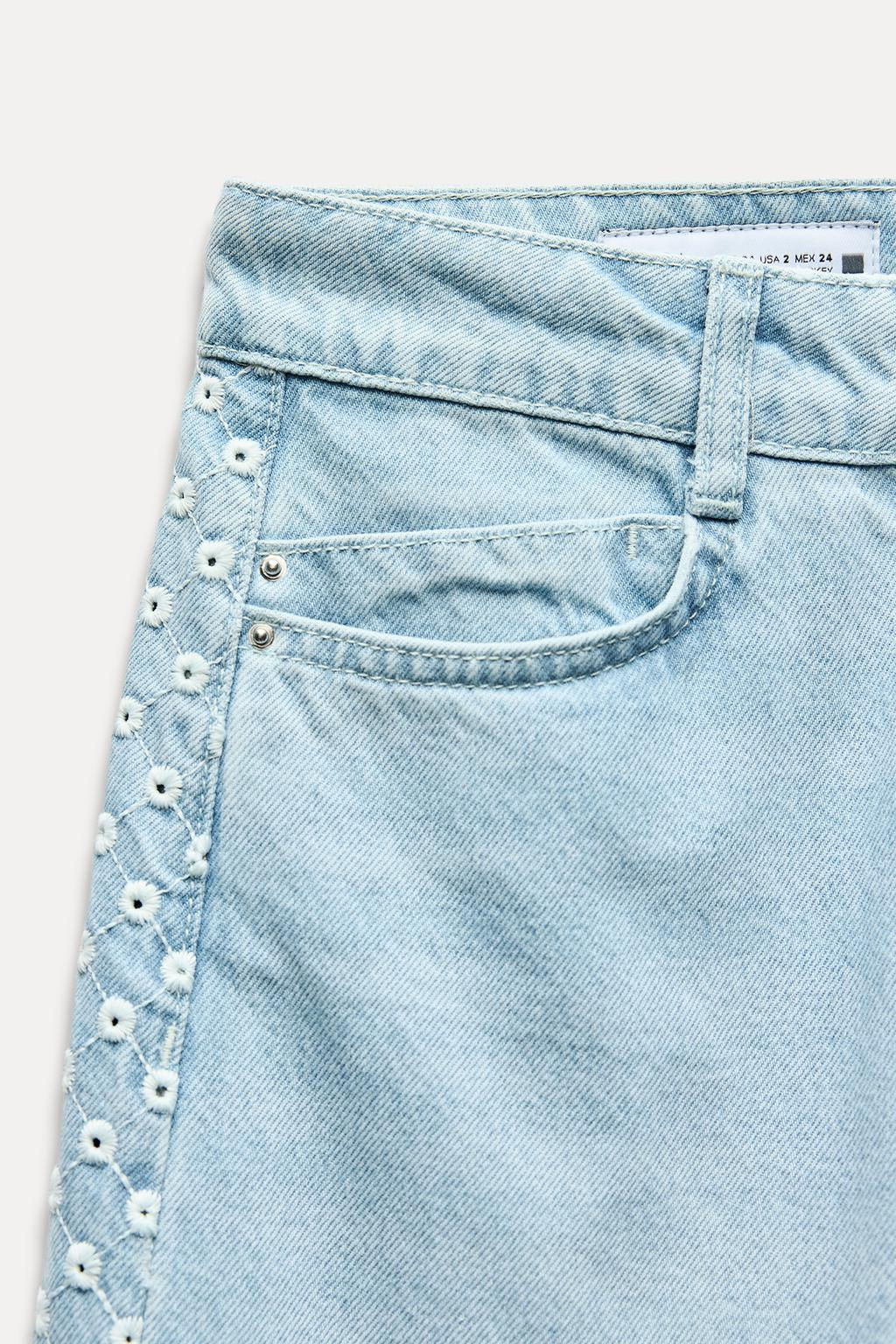 Z1975 WIDE-LEG HIGH-WAIST JEANS WITH CUTWORK EMBROIDERY - Zara фото 5