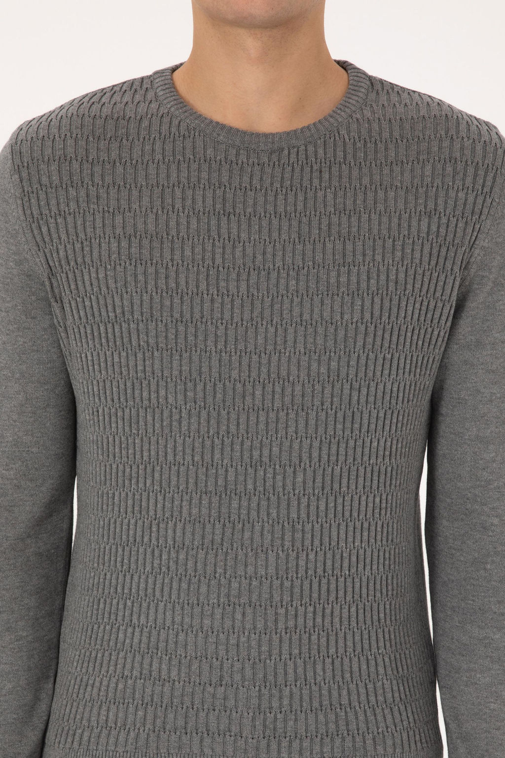 Erkek Regular Fit Bisiklet Yaka Gri Melanj Desenli Kazak - U.s. polo assn фото 6