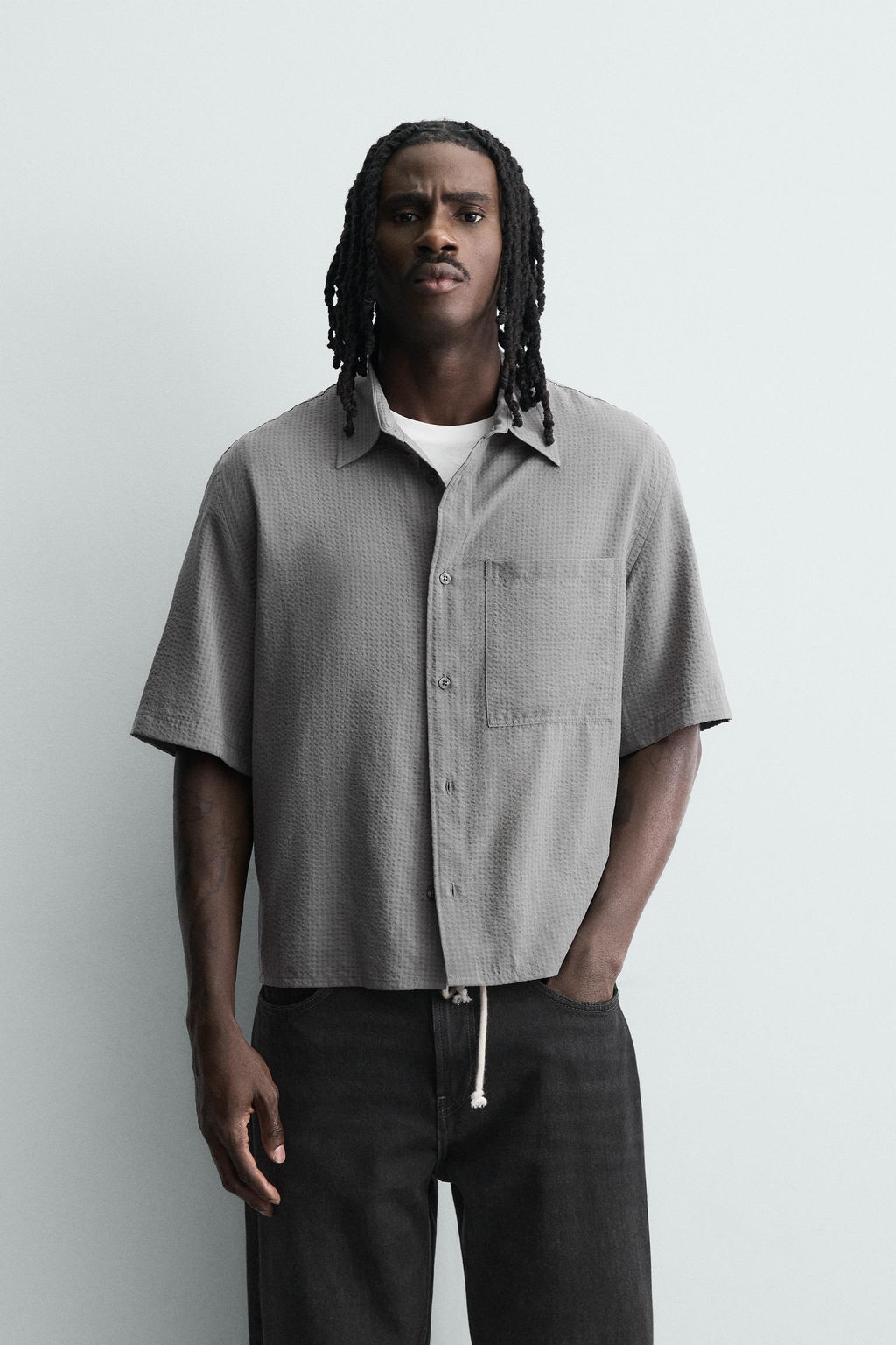 CAMISA FLUIDA ESTRUCTURA CUADROS / Gris antracita - Zara фото 2