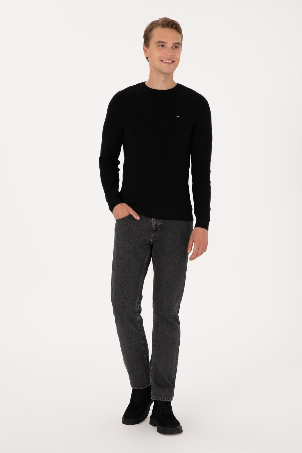 Erkek Slim Fit Bisiklet Yaka Siyah Basic Kazak - U.s. polo assn фото 4