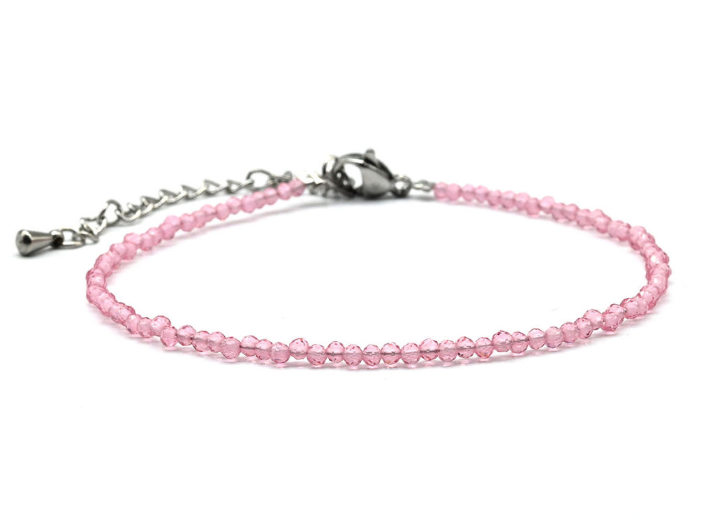 Браслет из граненых бусин мелких 2мм циркон цв.розовый, 17см