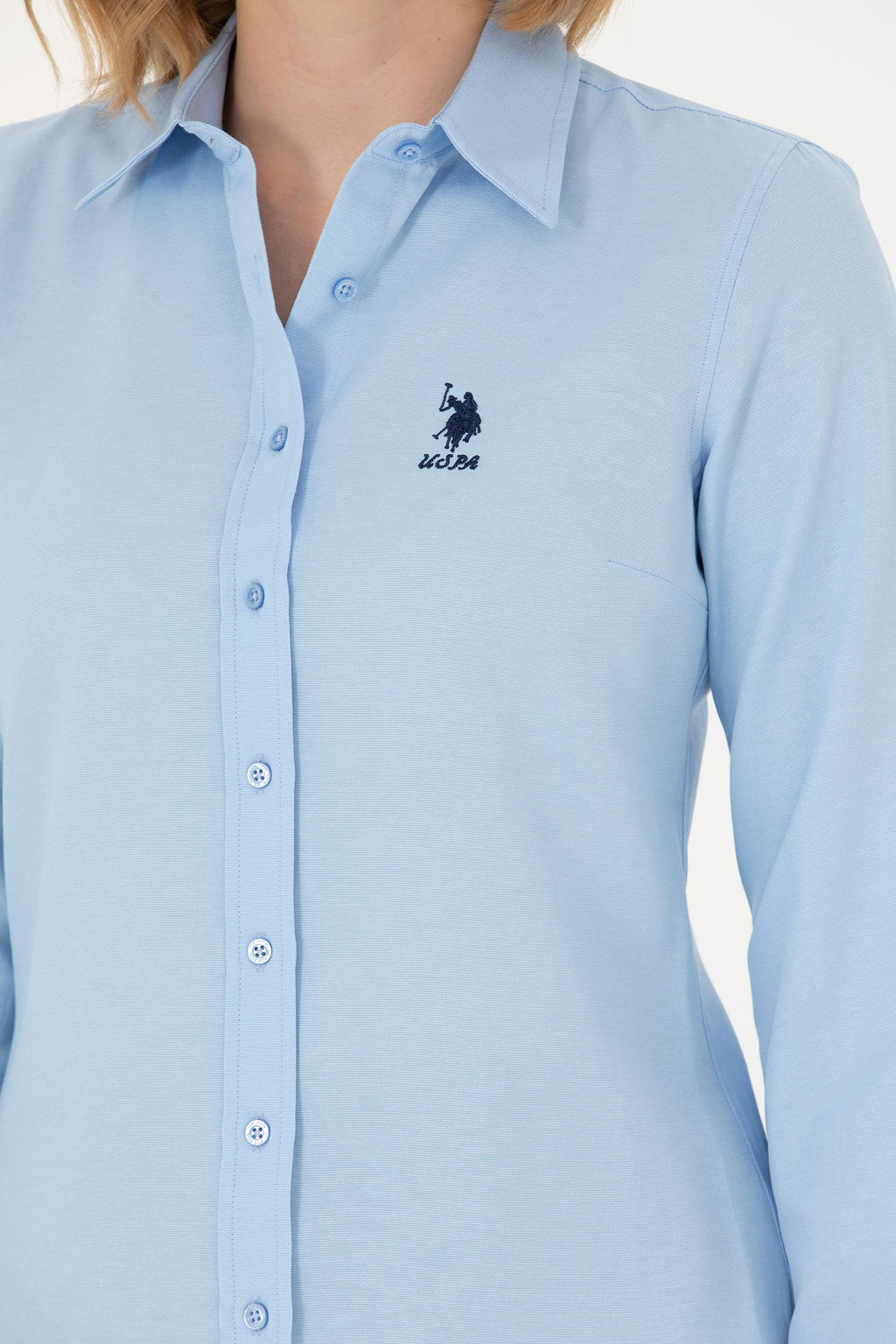 Женская синяя базовая рубашка с длинным рукавом Неожиданная скидка в корзине - U.s. polo assn фото 7