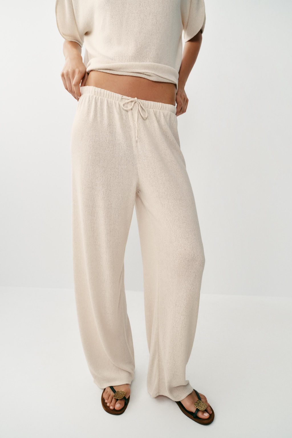 PANTAL?N R?STICO WIDE LEG / Beige claro