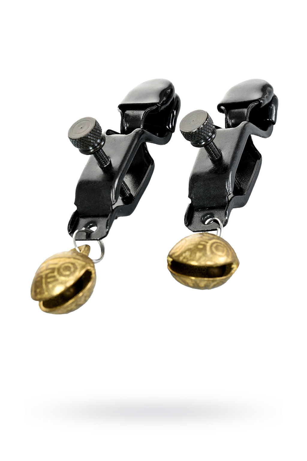 Зажимы для сосков TOYFA Theatre, металл, черный с золотистым колокольчиком