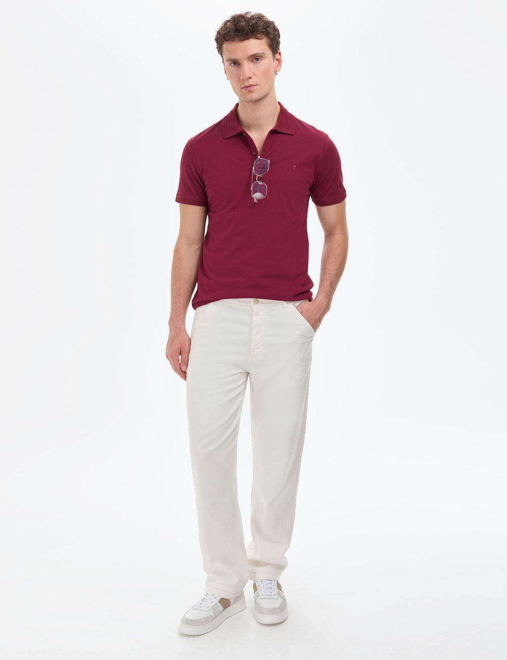 Bordo Slim Fit %100 Pamuk K_vr_lmaz D__meli Polo Yaka Basic Ti__rt