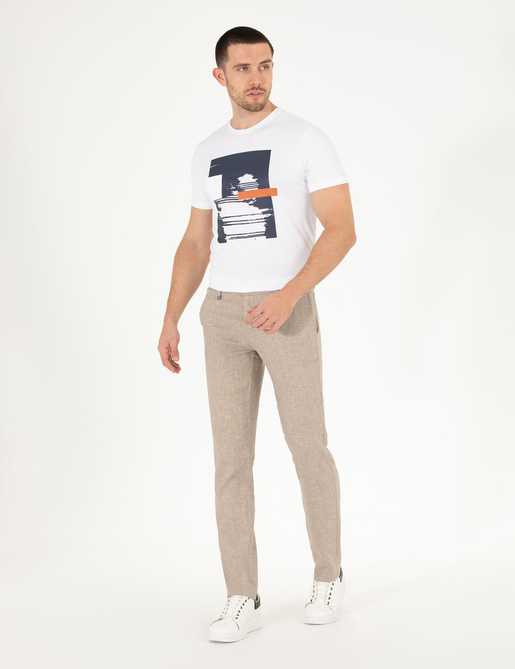 A__k Kahverengi Keten Kar___ml_ Jogger Kuma_ Pantolon - Pierre cardin фото 3