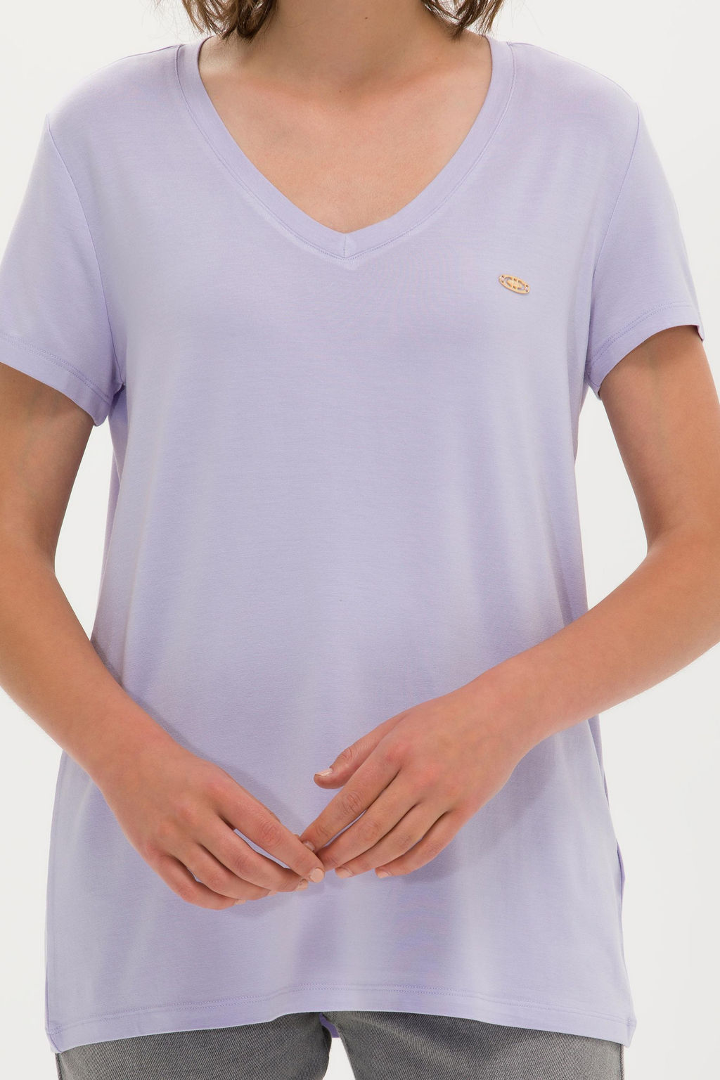 Женская сиреневая базовая футболка с v-образным вырезом Неожиданная скидка в корзине - U.s. polo assn фото 6