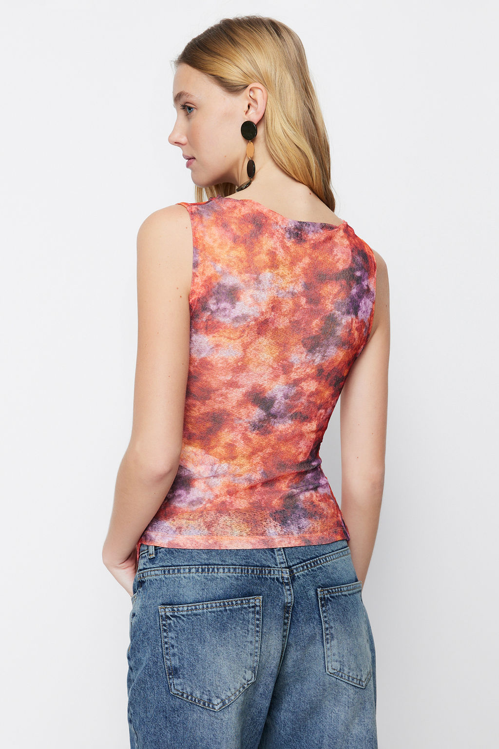 Turuncu Ozel Dokulu Buzgu Detayl? Soyut Desenli Slim Orme Bluz TWOSS24BZ00096 - Trendyolmilla фото 5