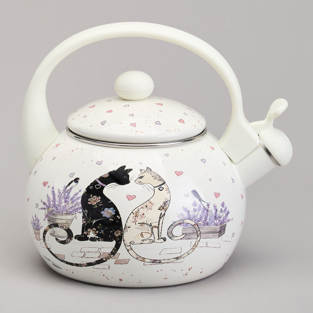 ЧАЙНИК AGNESS ЭМАЛИРОВАННЫЙ СО СВИСТКОМ СЕРИЯ LAVANDER CATS, 2,2 Л  фото 3