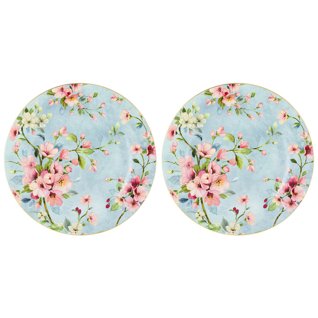 Набор тарелок 2 пр. 26*26*2 см "Яблоневый цвет на голубом" NEW BONE CHINA