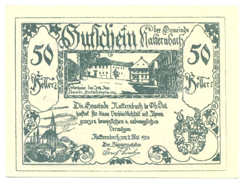 50 геллеров 1920 года Австрия Нотгельд