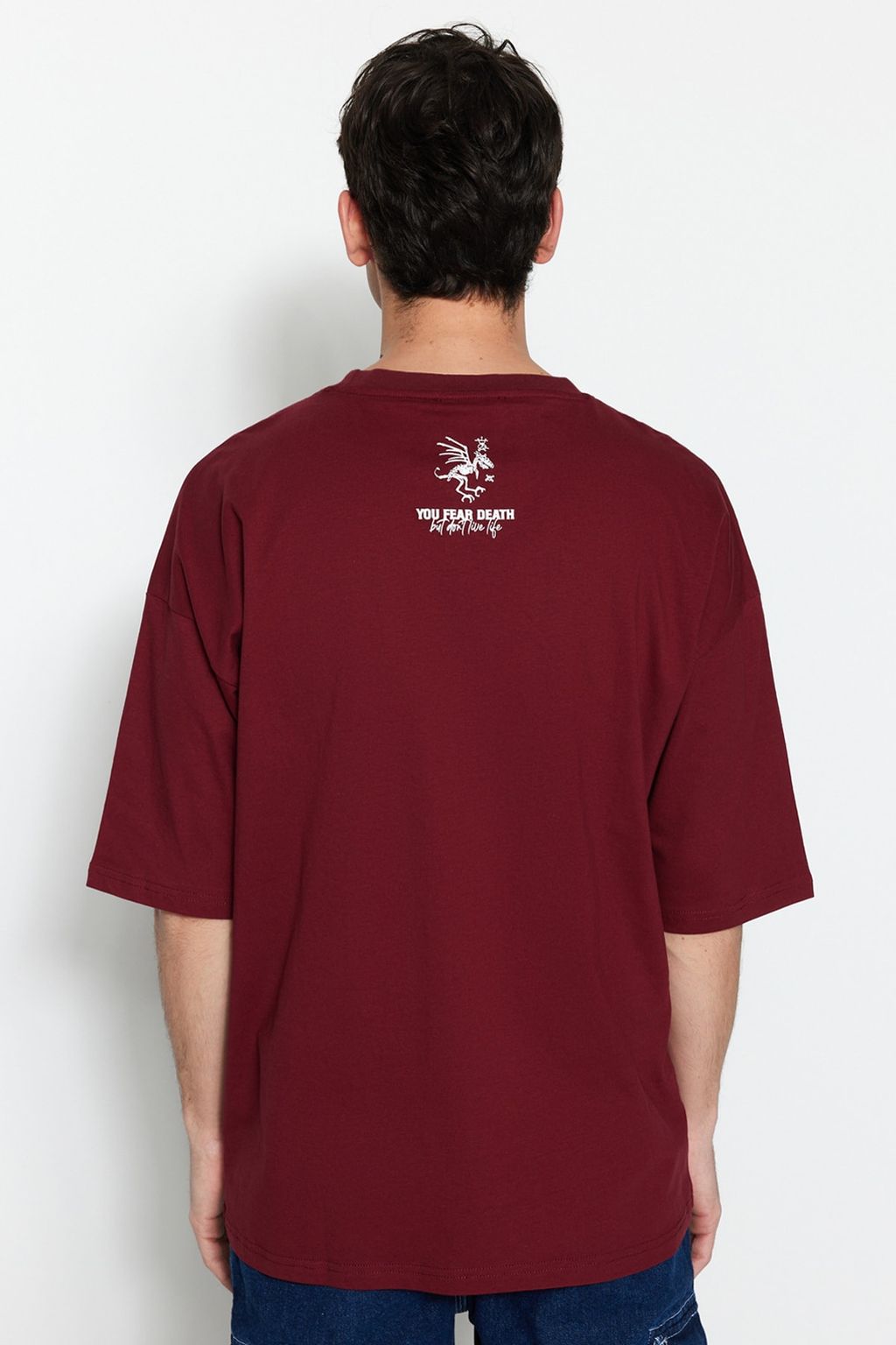 TRENDYOL MAN Bordo Oversize/Genis Kesim %100 Pamuklu Minimal Yaz? Bask?l? T-Shirt TMNSS23TS00099 - Trendyolmilla фото 2