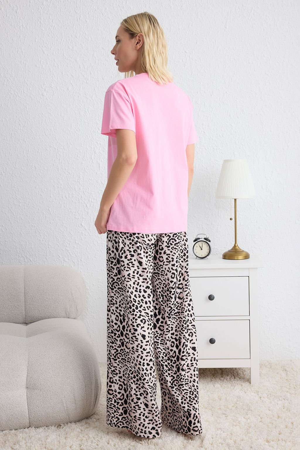 Trendyolmilla Pembe %100 Pamuklu Leopar Desenli Cepli Orme Pijama Tak?m? THMSS25PT00142  фото 5