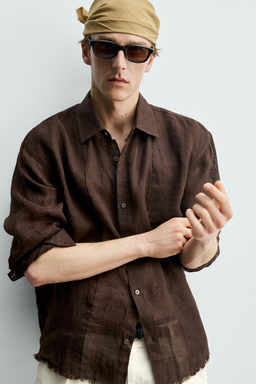 CAMISA SEMITRANSPARENTE 100% LINO / Marr?n - Zara фото 6