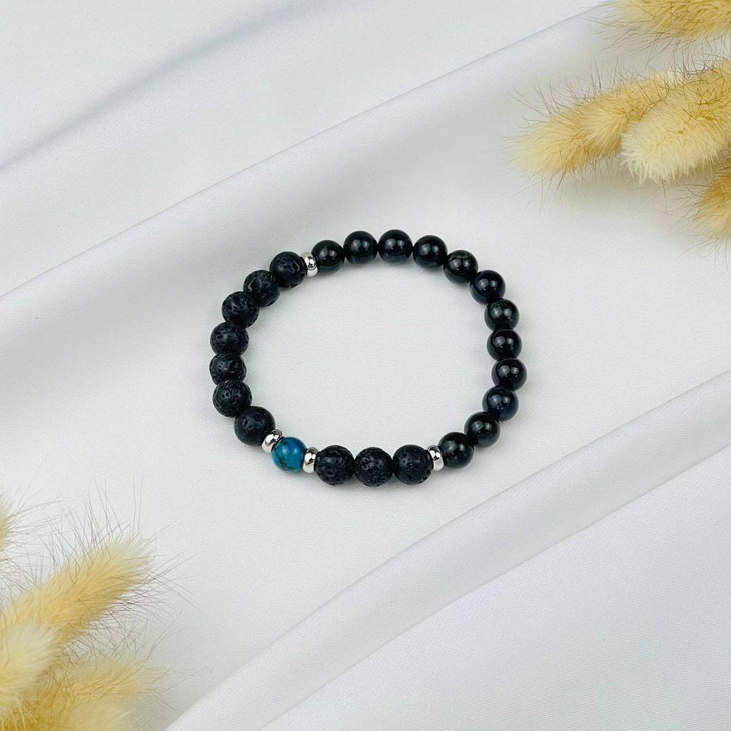 Браслет "Стихия Вода" из Лавы, Иолита и Хризоколлы 19 см