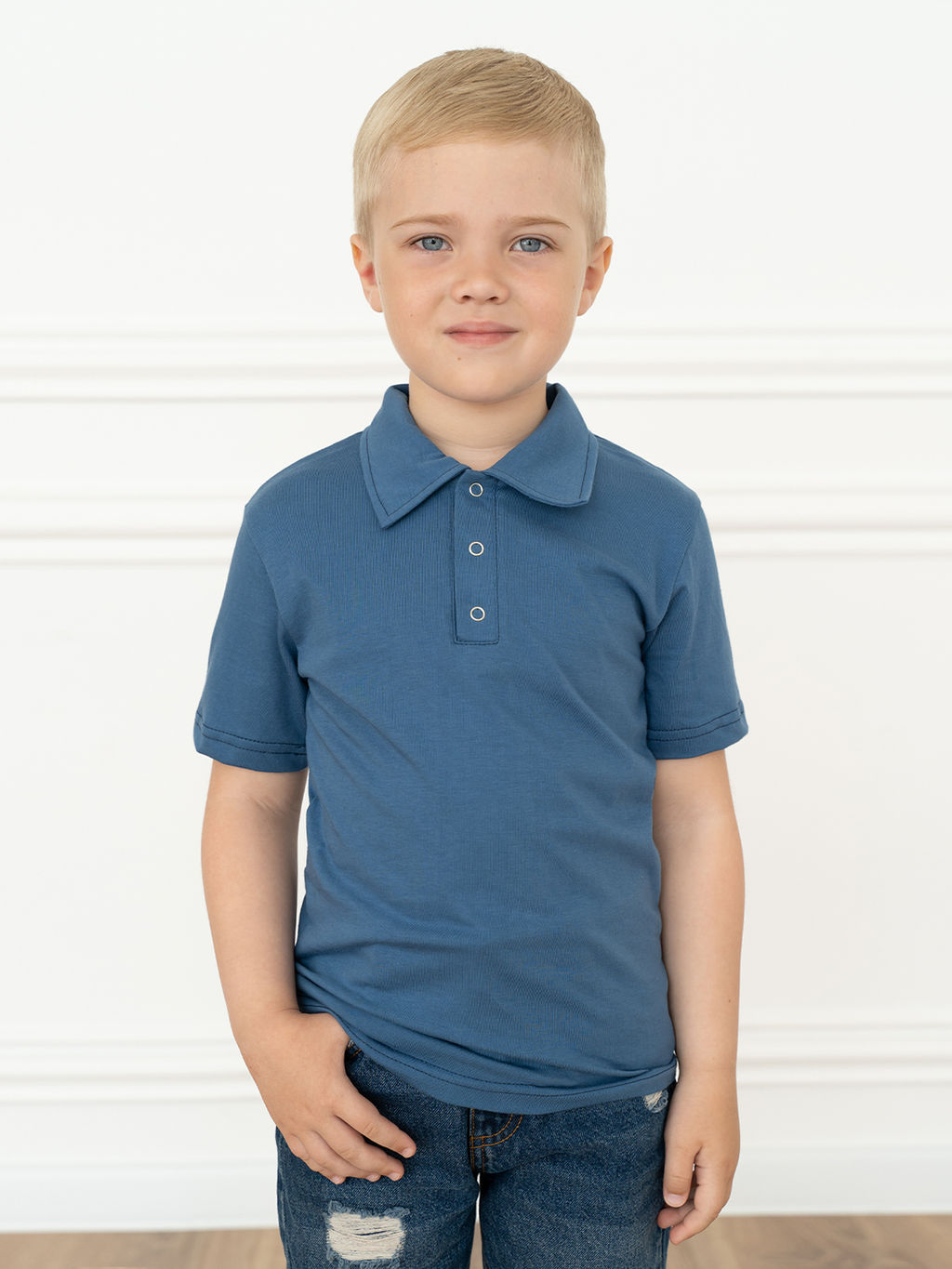 Футболка поло детская джинс 659 (128, 64)