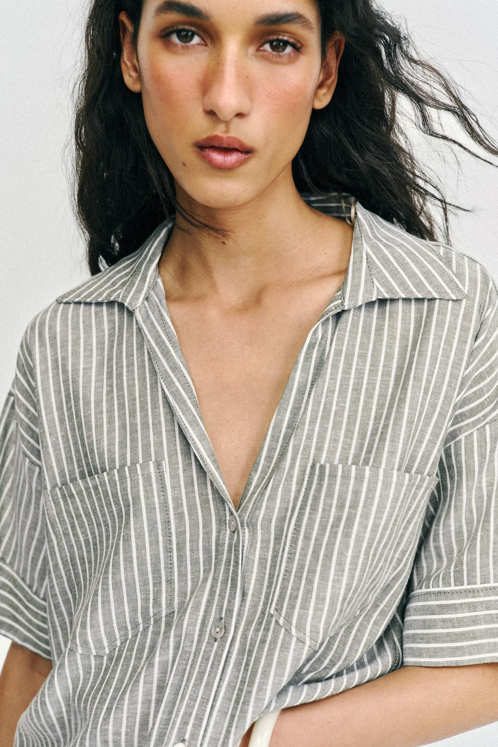 CAMISA RAYAS CON LINO / Khaki - Zara фото 5