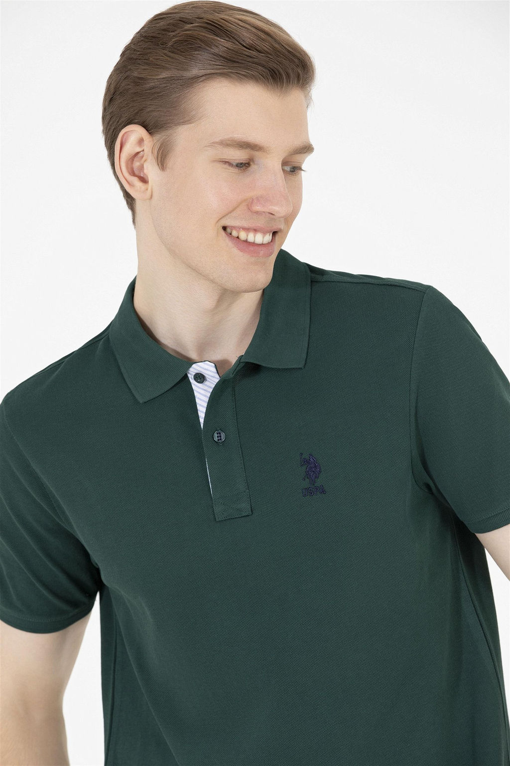 Мужская темно-зеленая футболка с воротником поло Basic - U.s. polo assn фото 9