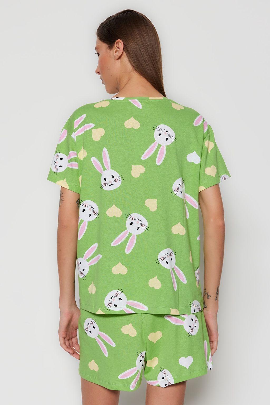 Trendyolmilla Ekru %100 Pamuklu Ay?c?kl? Sortlu Orme Pijama Tak?m? THMSS23PT00005  фото 6