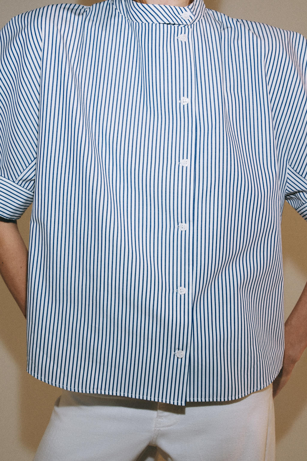 CAMISA POPEL?N BOTONES ZW COLLECTION / Azul / Blanco - Zara фото 4