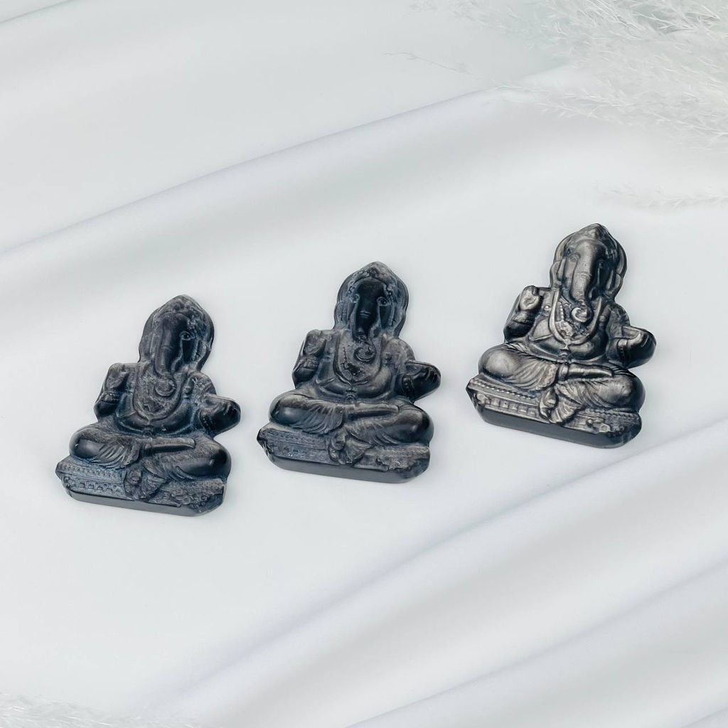 Фигурка Ганеша из серебристого Обсидиана - Радуга самоцветов фото 2