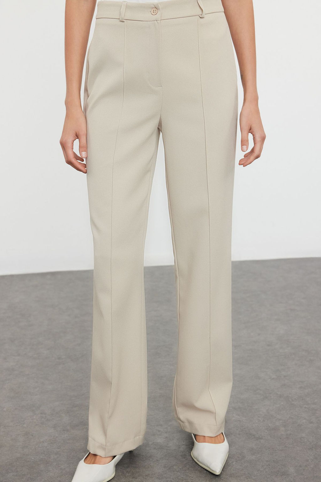 Vizon Straight/Duz Kesim Yuksek Bel Nervur Dikisli Dokuma Pantolon TWOSS21PL0093
