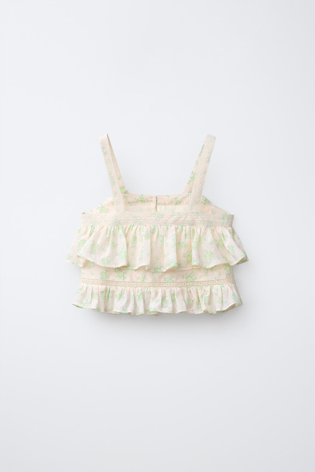 TOP DOBLE VOLANTE FLORES / Verde / Crudo - Zara фото 3