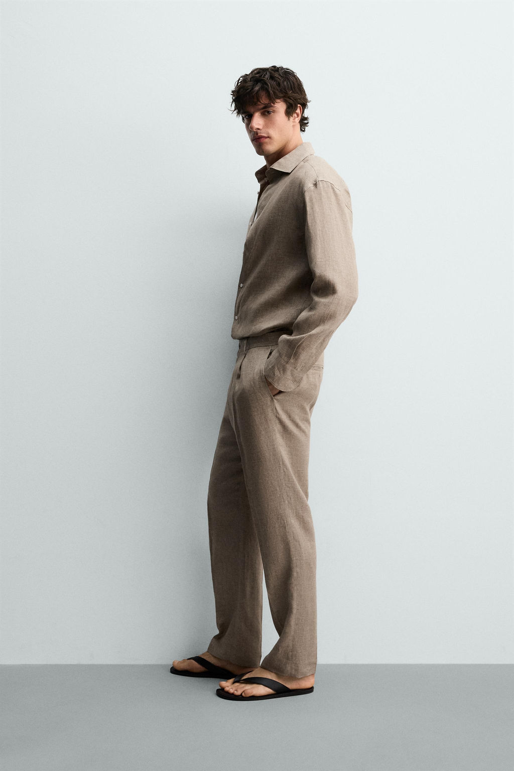 PANTAL?N REGULAR FIT 100% LINO / Blanco - Zara фото 4