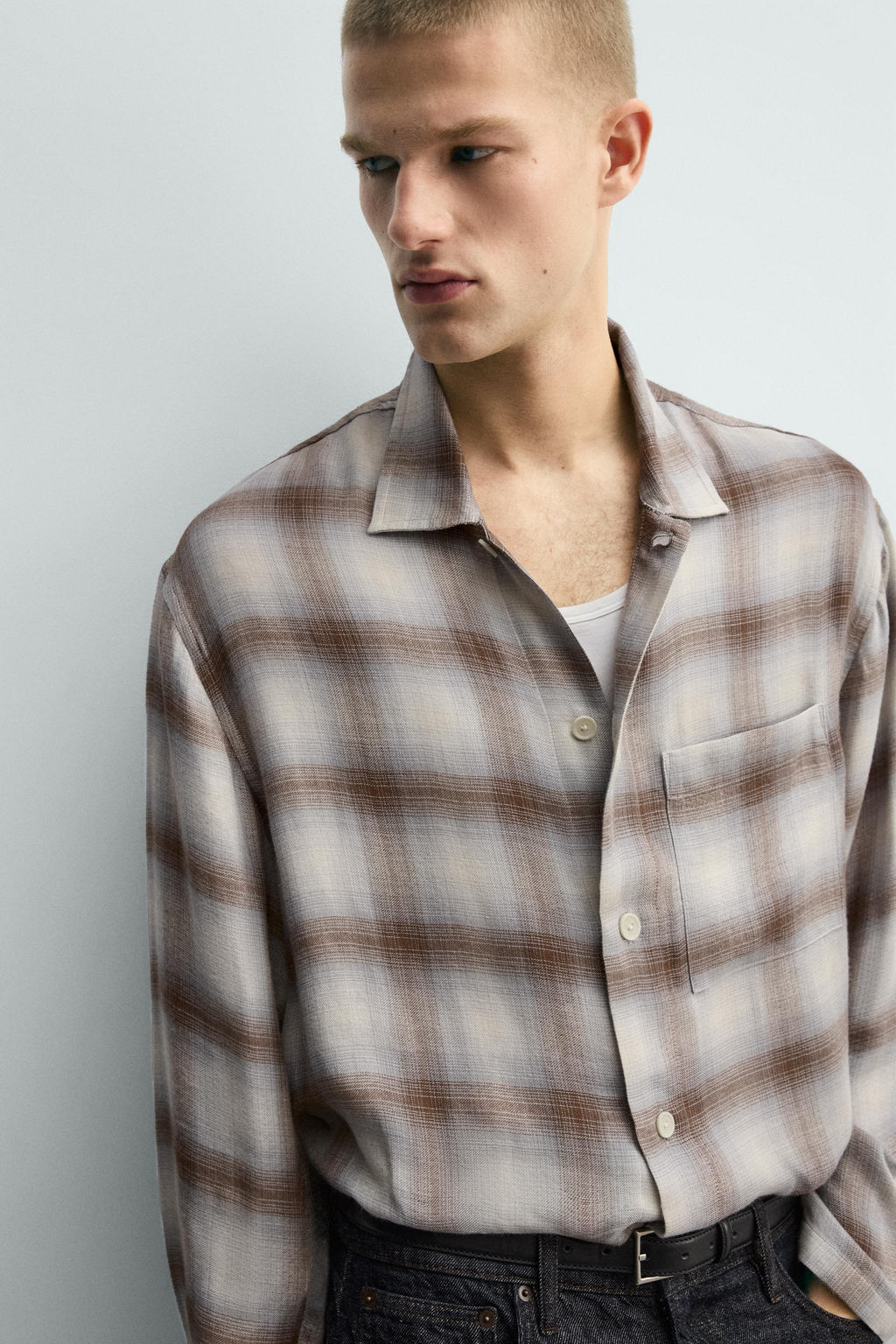 Рубашка CAMISA CUADROS BOLSILLO серый молочный