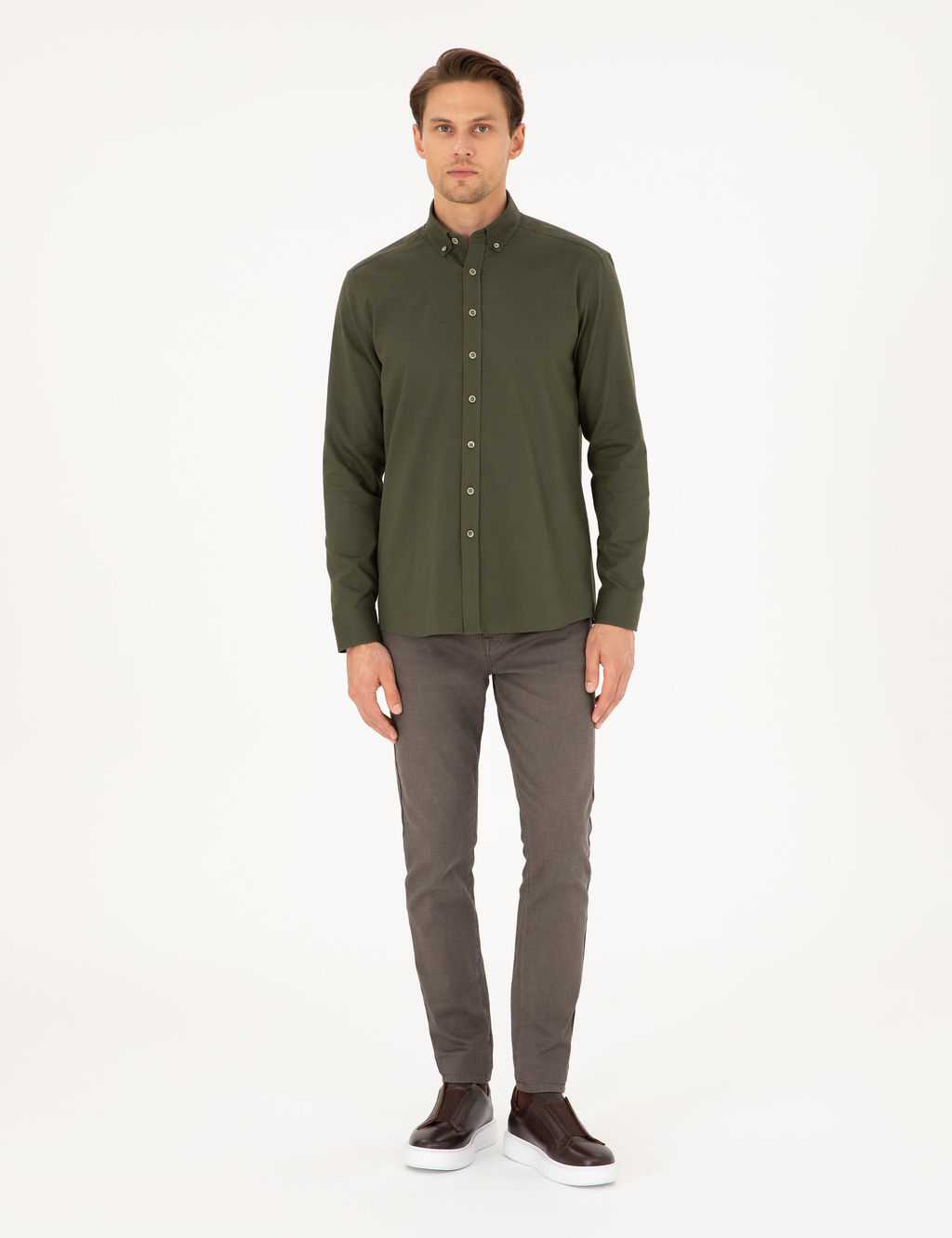 Haki Regular Fit Uzun Kollu G_mlek - Pierre cardin фото 4