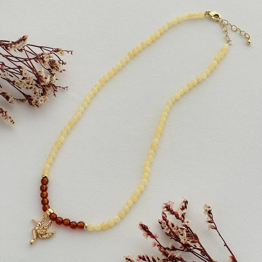 Колье из Кальцита и Граната "Спессартин" с подвеской 42 см +