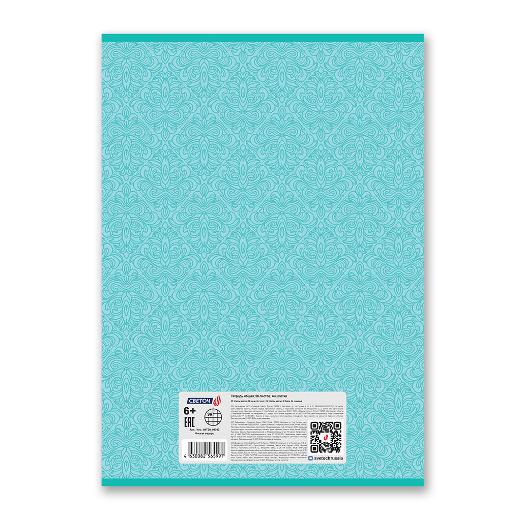 Светоч 96Т20 Тетрадь ученическая общая, A4 96 л. на скобе 65 г/кв.м , белизна 100 % 6 шт. клетка 01013 Чистая лазурь фото 7