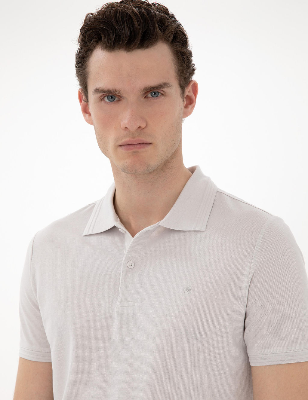 A__k Gri Slim Fit %100 Pamuk Polo Yaka Basic Ti__rt