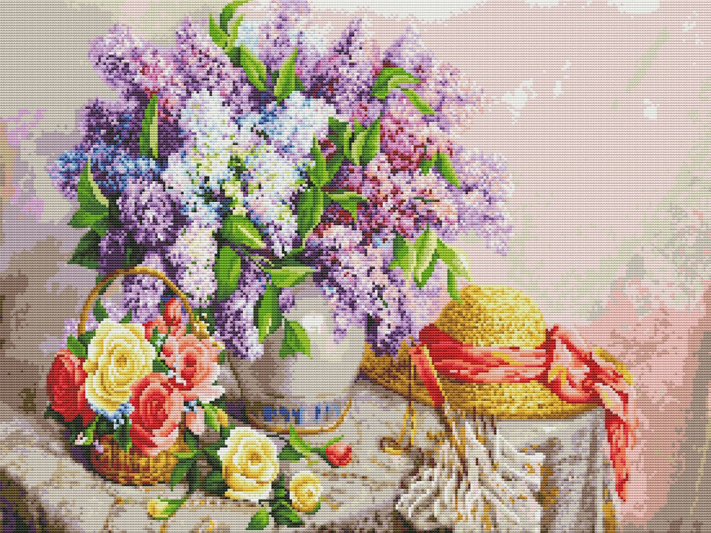 Вышивка крестиком 40х50см, Сирень