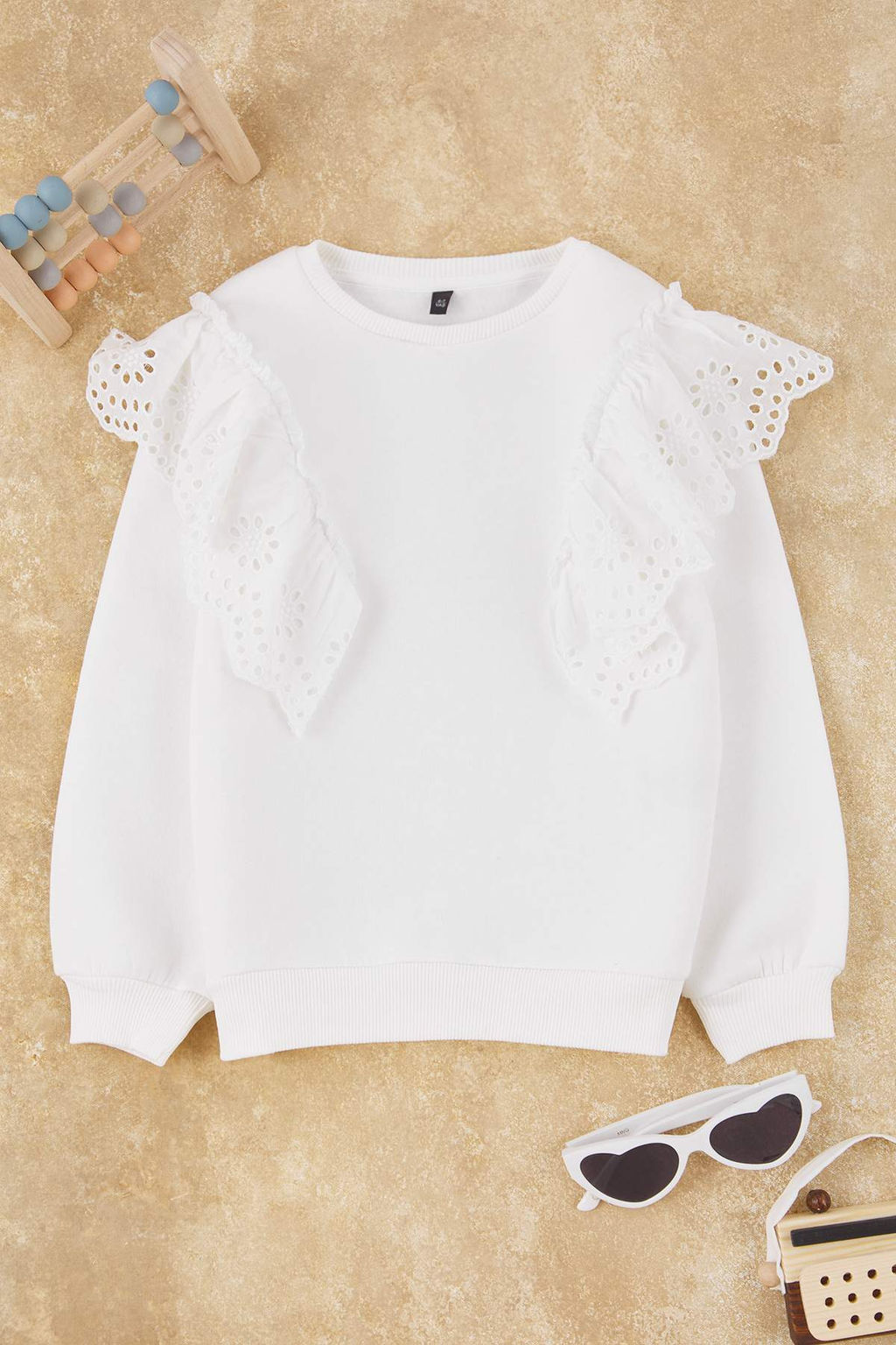 Ekru Pamuklu Duz/Basic Kal?n/Ici Polarl? Regular Orme K?z Cocuk Sweatshirt TKDAW26SW00034 - Trendyolmilla фото 2