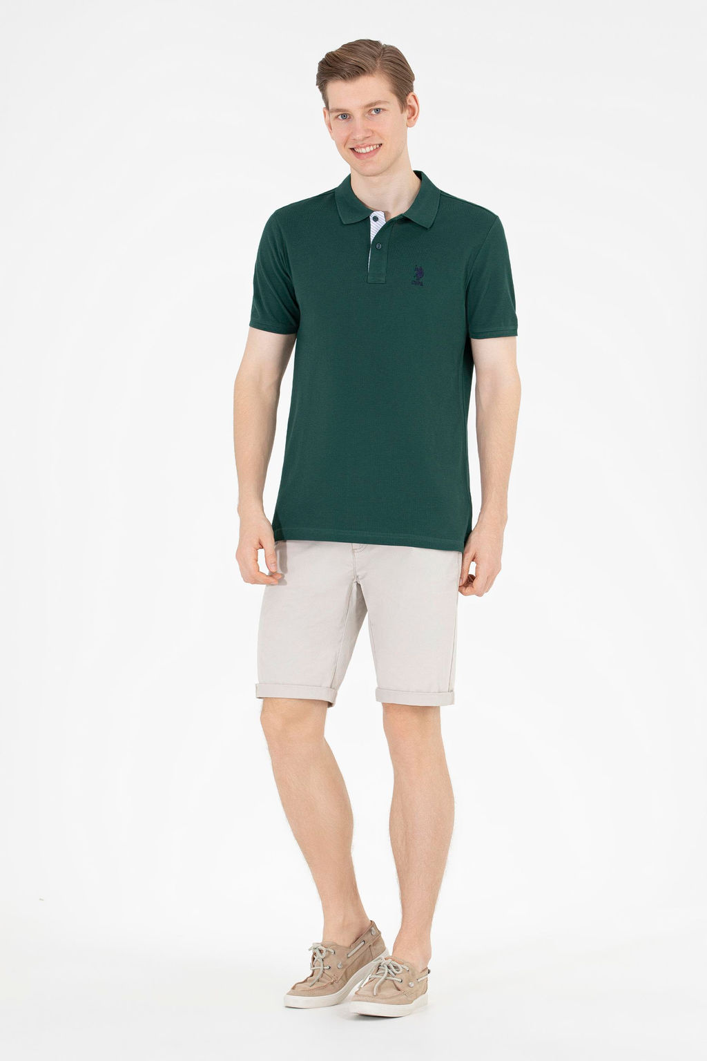 Мужская темно-зеленая футболка с воротником поло Basic - U.s. polo assn фото 5