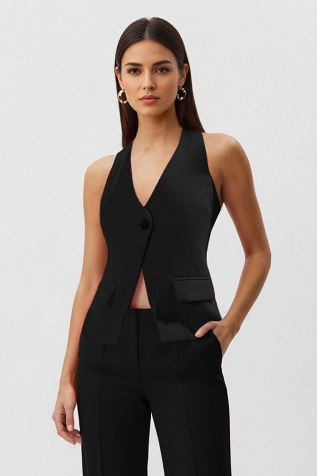 Trendyolmilla K?rm?z? Regular Regular Halter Yaka Tek Dugmeli Yelek TWOSS25YE00087 фото 8