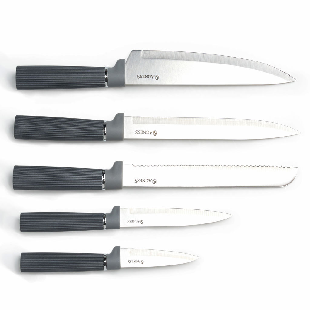 НАБОР AGNESS ИЗ 10ПР: 5 НОЖЕЙ, 4 ДОСКИ И ПОДСТАВКА, ЦВЕТ: ЧЕРНО-СЕРЫЙ  фото 5