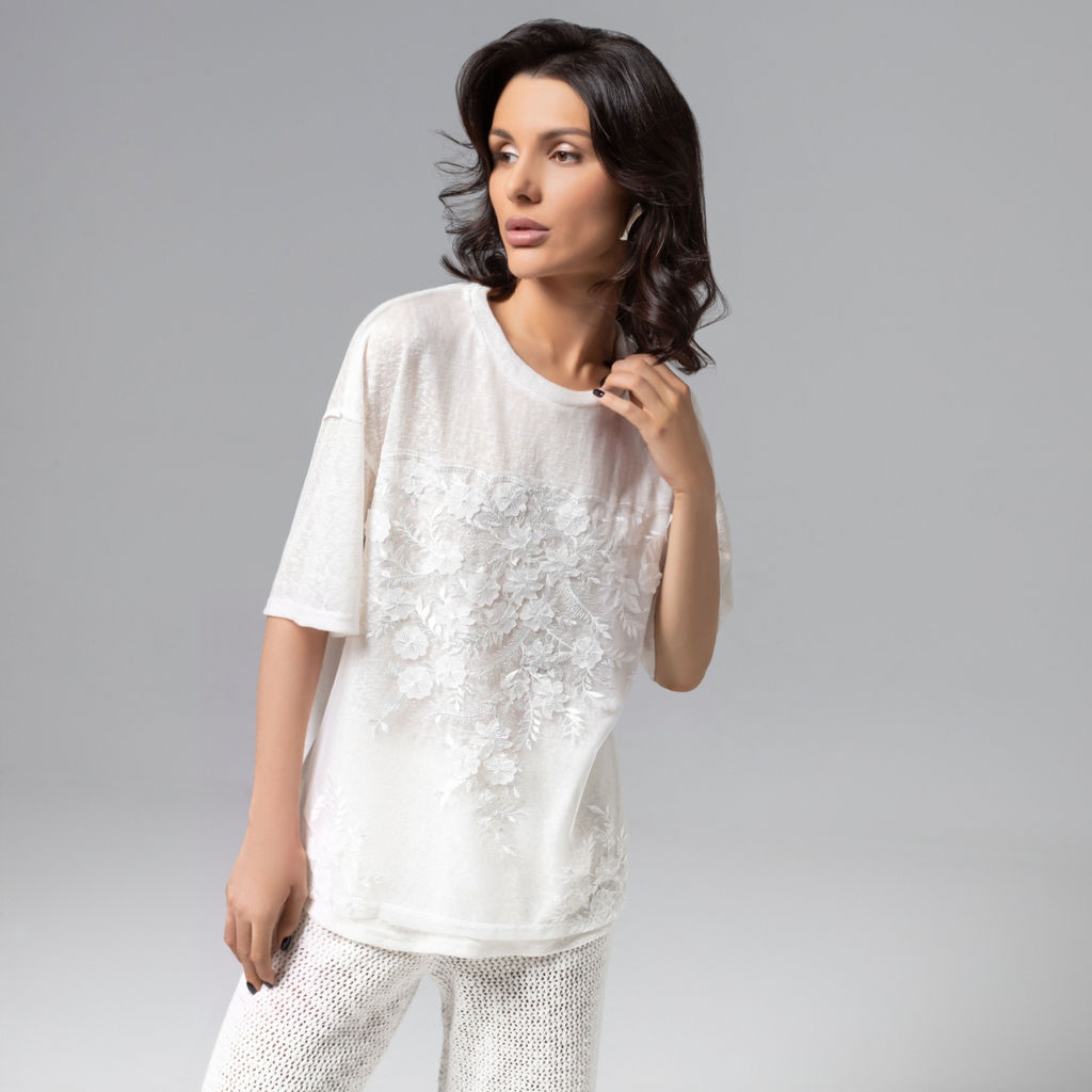 Футболка комбинированная с вышивкой, Буду тебе сниться (айвори) - Charutti фото 2