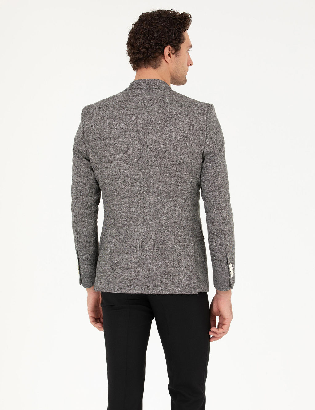 Siyah Slim Fit Keten Kar___ml_ Ceket