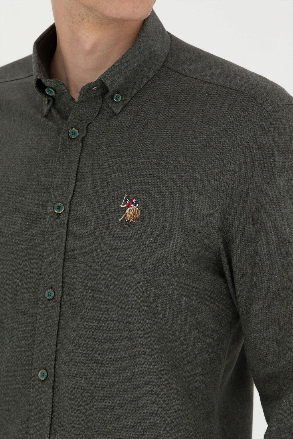 Рубашка U.S. Polo Assn мужская темно-зеленая хлопок  фото 7