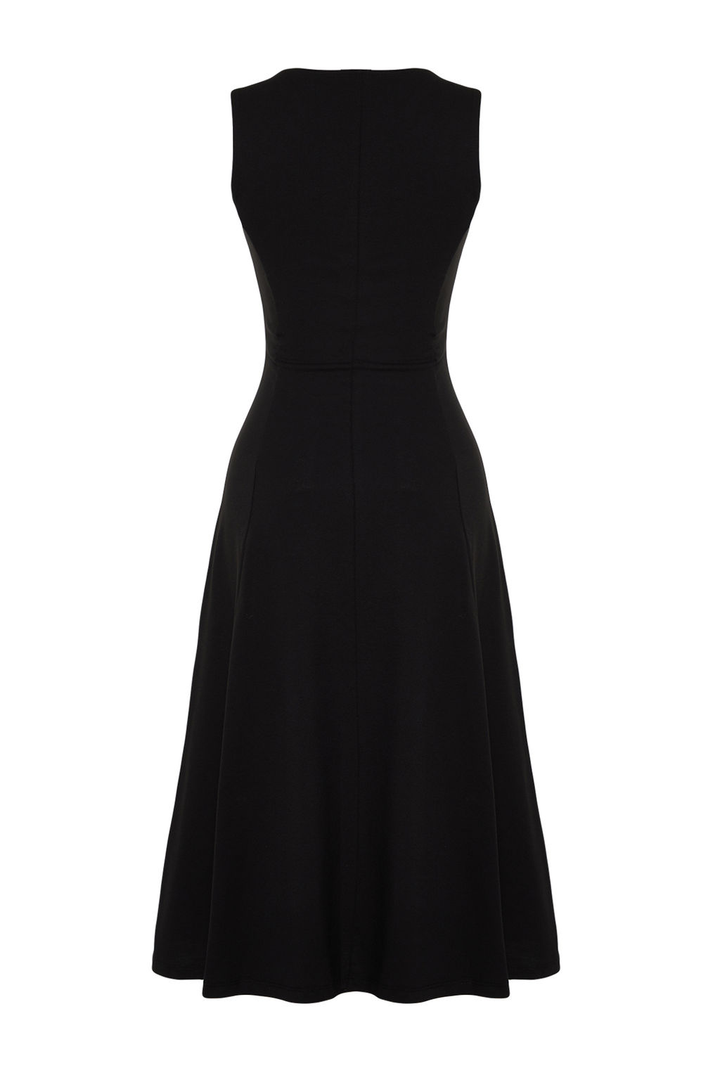 Siyah %100 Pamuk Skater/Belden Ac?lan Bisiklet Yaka Kolsuz Midi Orme Midi Elbise TWOSS24EL00193