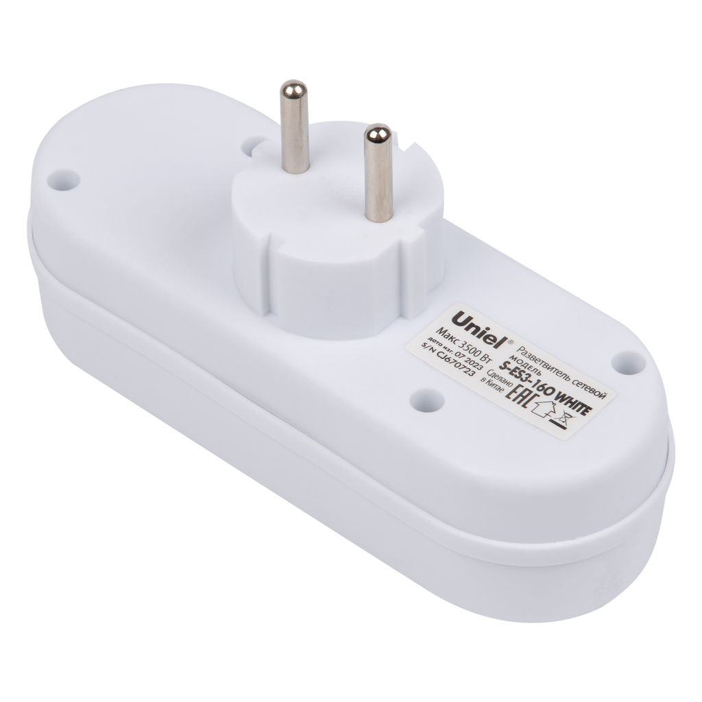 S-ES3-16O WHITE Разветвитель сетевой, б/з. 3 гнезда. 16А, 3500Вт. Белый. ТМ Uniel