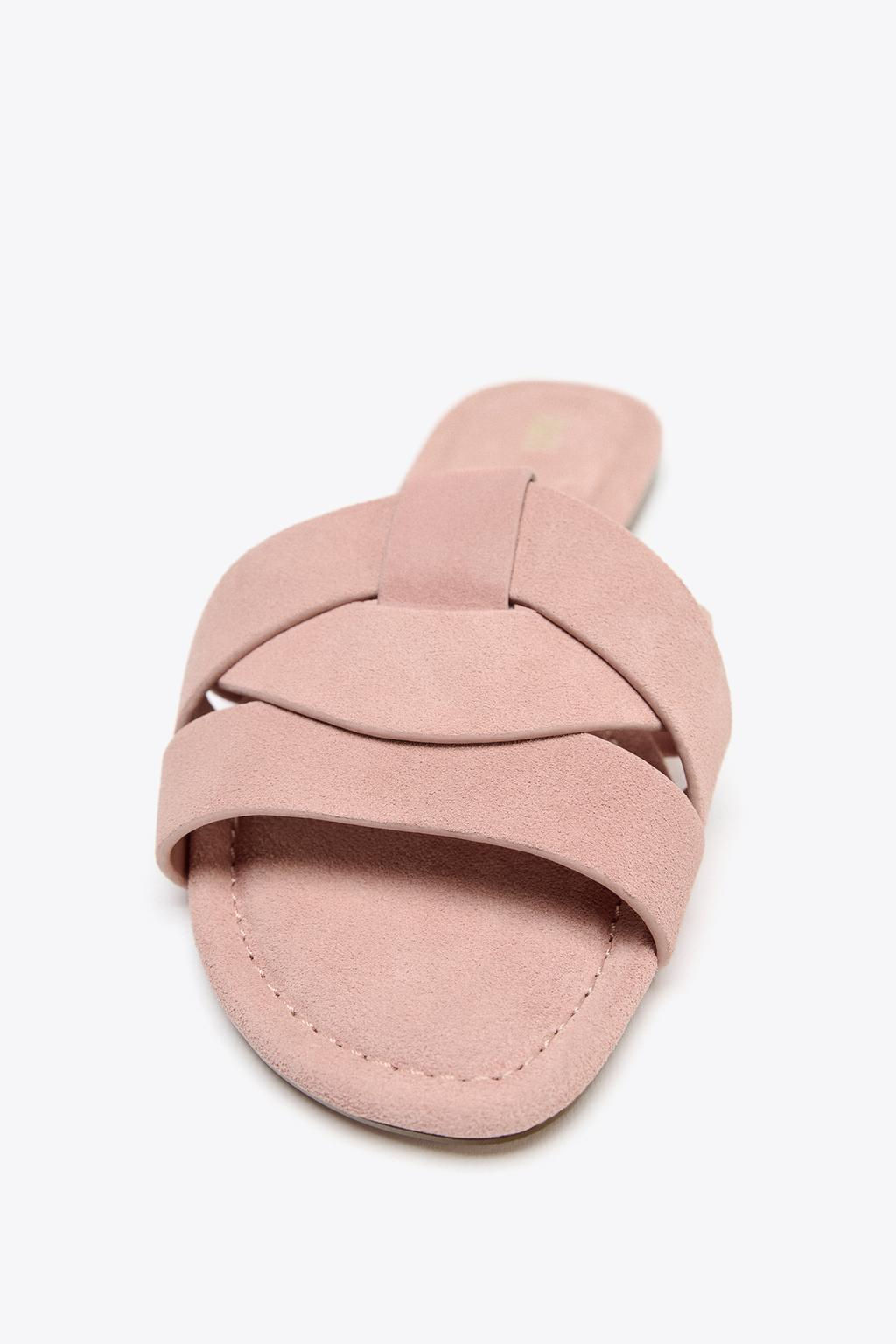 FLAT LEATHER CROSS-STRAP SANDALS - Zara фото 4