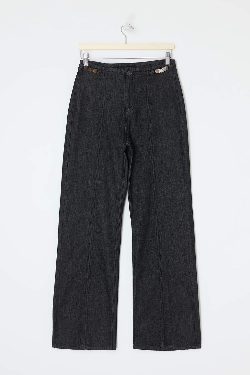 Siyah DOKUMLU Aksesuar Detayl? Yuksek Bel %100 Pamuk Wide Leg Jeans TWOSS26JE00170 - Trendyolmilla фото 5