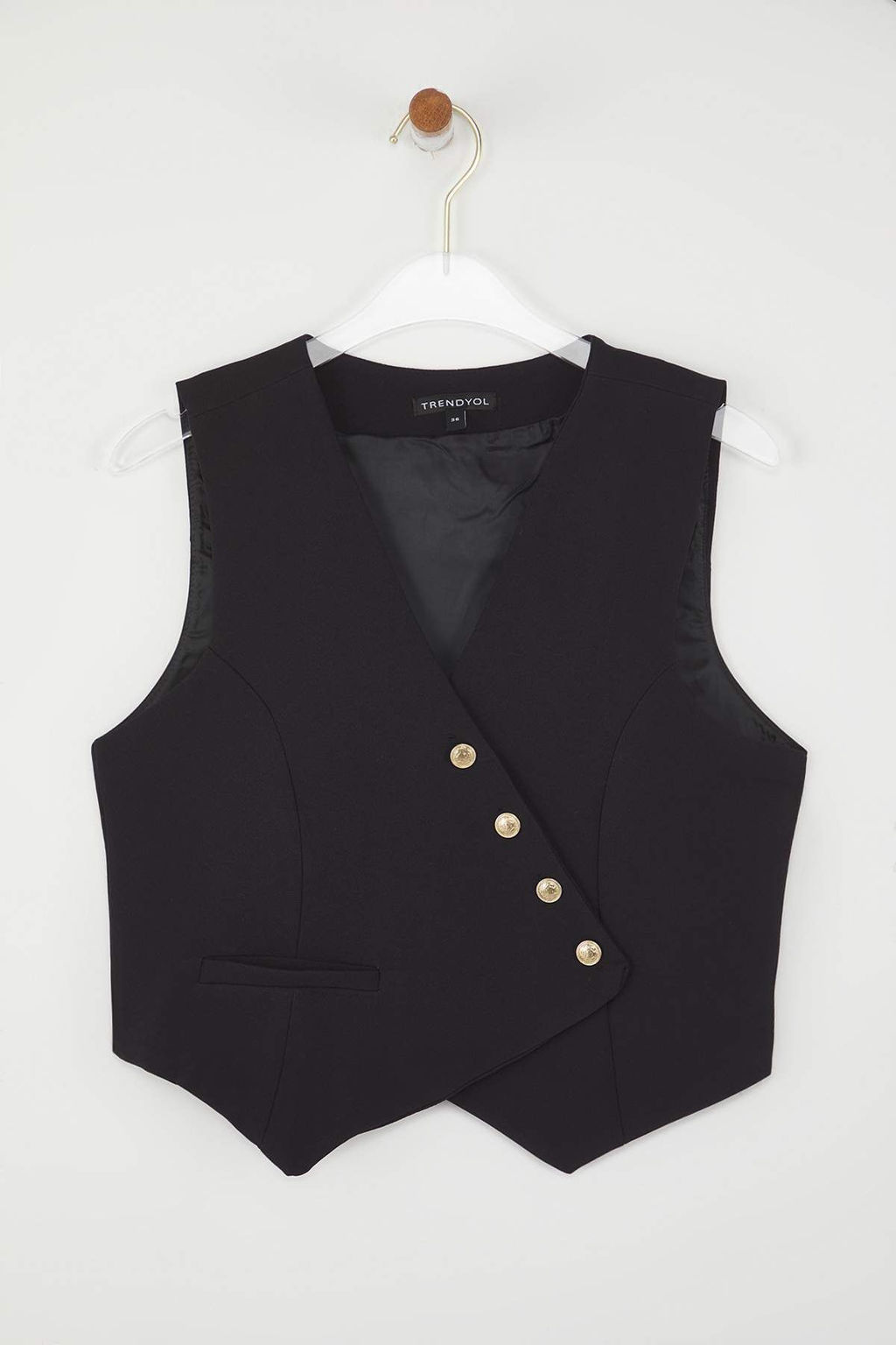 Trendyolmilla Siyah Fitted Dokuma Crop Yelek TWOSS25YE00121  фото 5