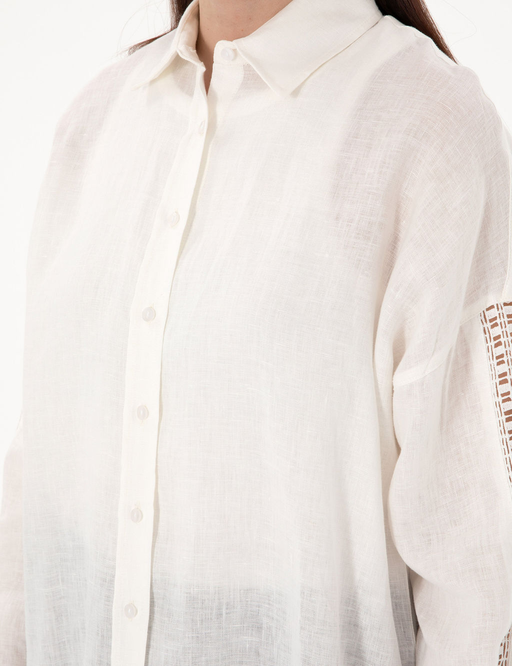 Beyaz Oversize Uzun Kollu %100 Keten G_mlek